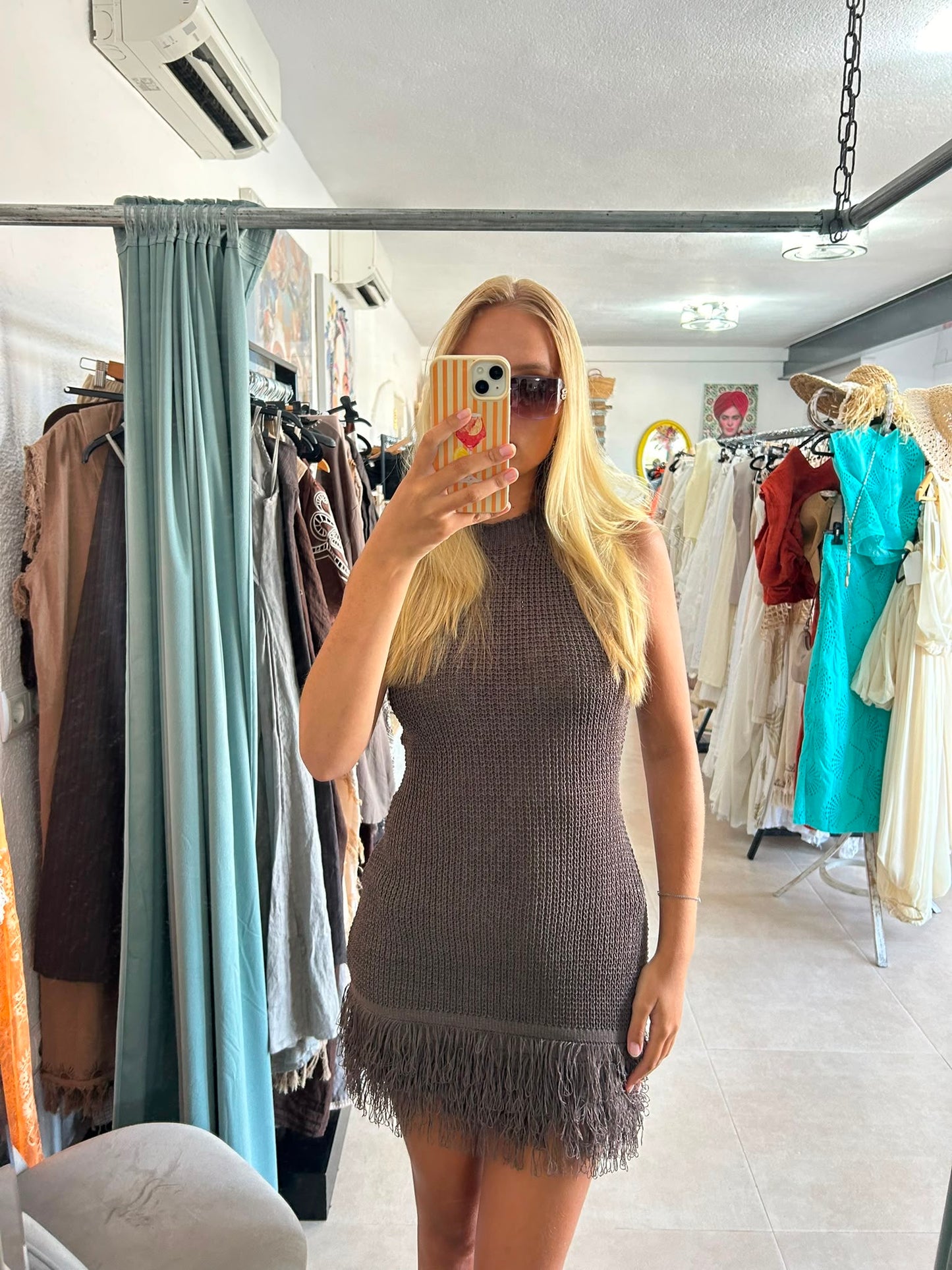 Fringe Knit Mini Dress