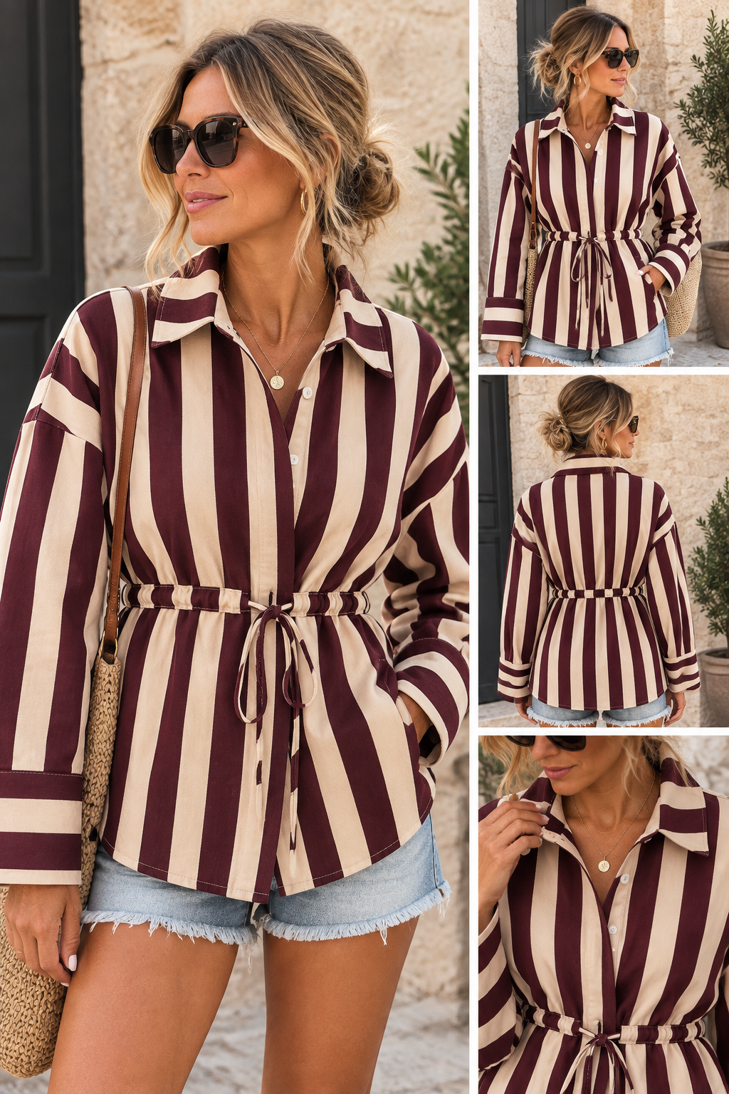 Striped Drawstring Shacket