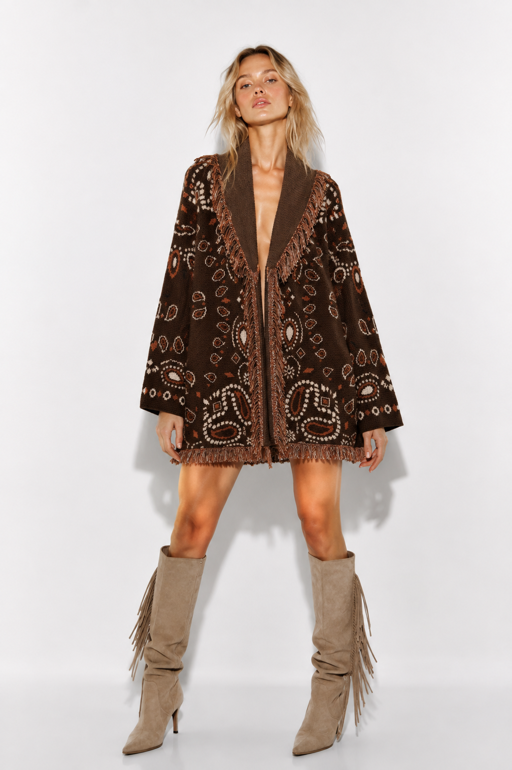 Boho Fringe Paisley Cardigan
