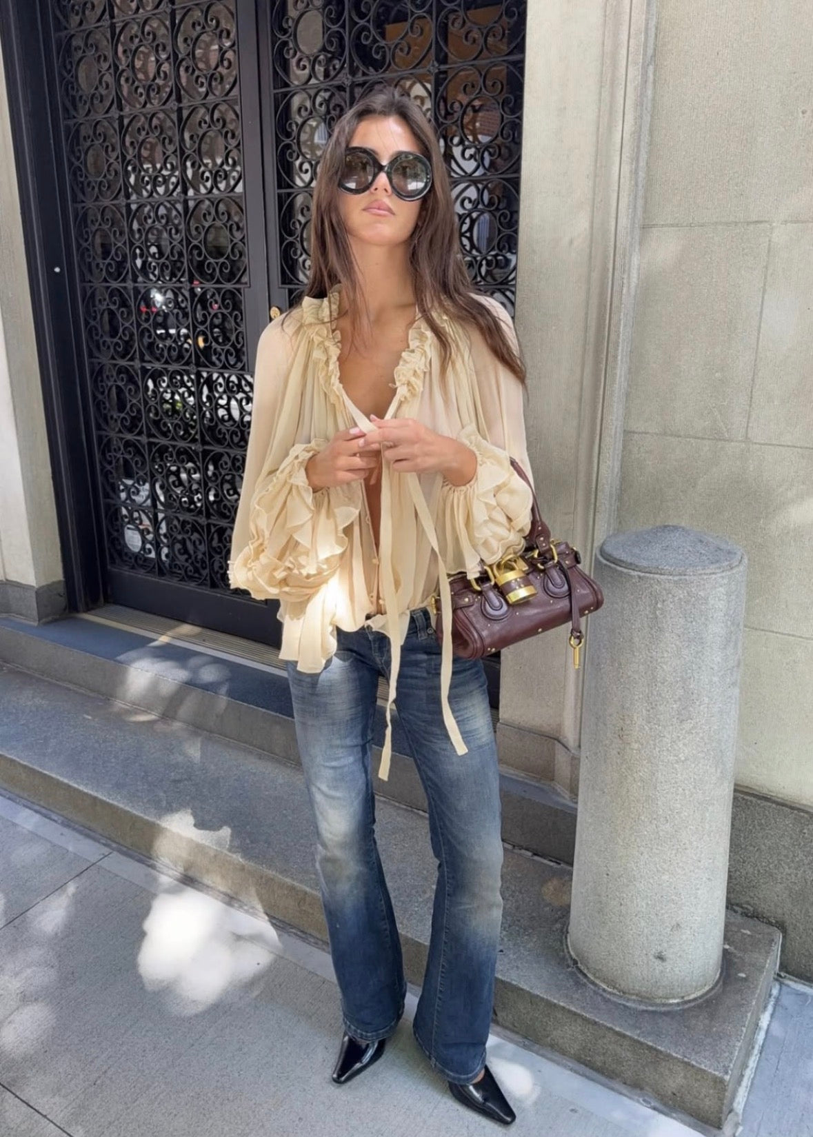 Ruffle Tie-Neck Chiffon Blouse