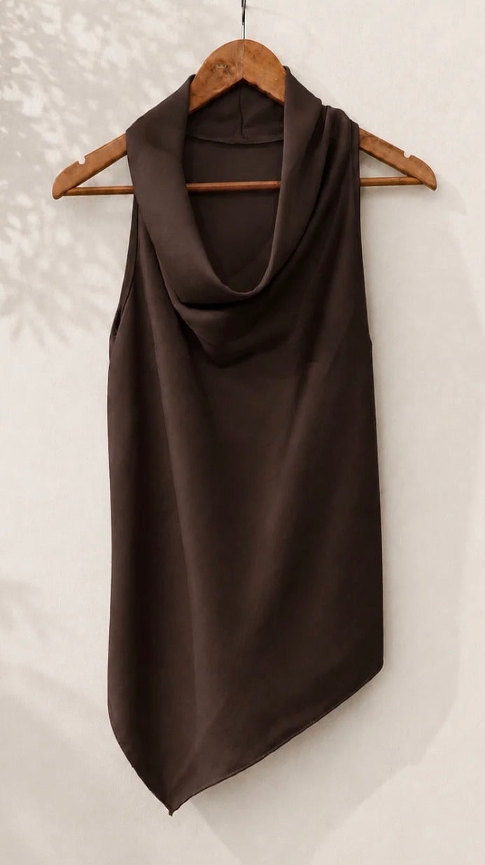 Draped Cowl Neck Asymmetric Top