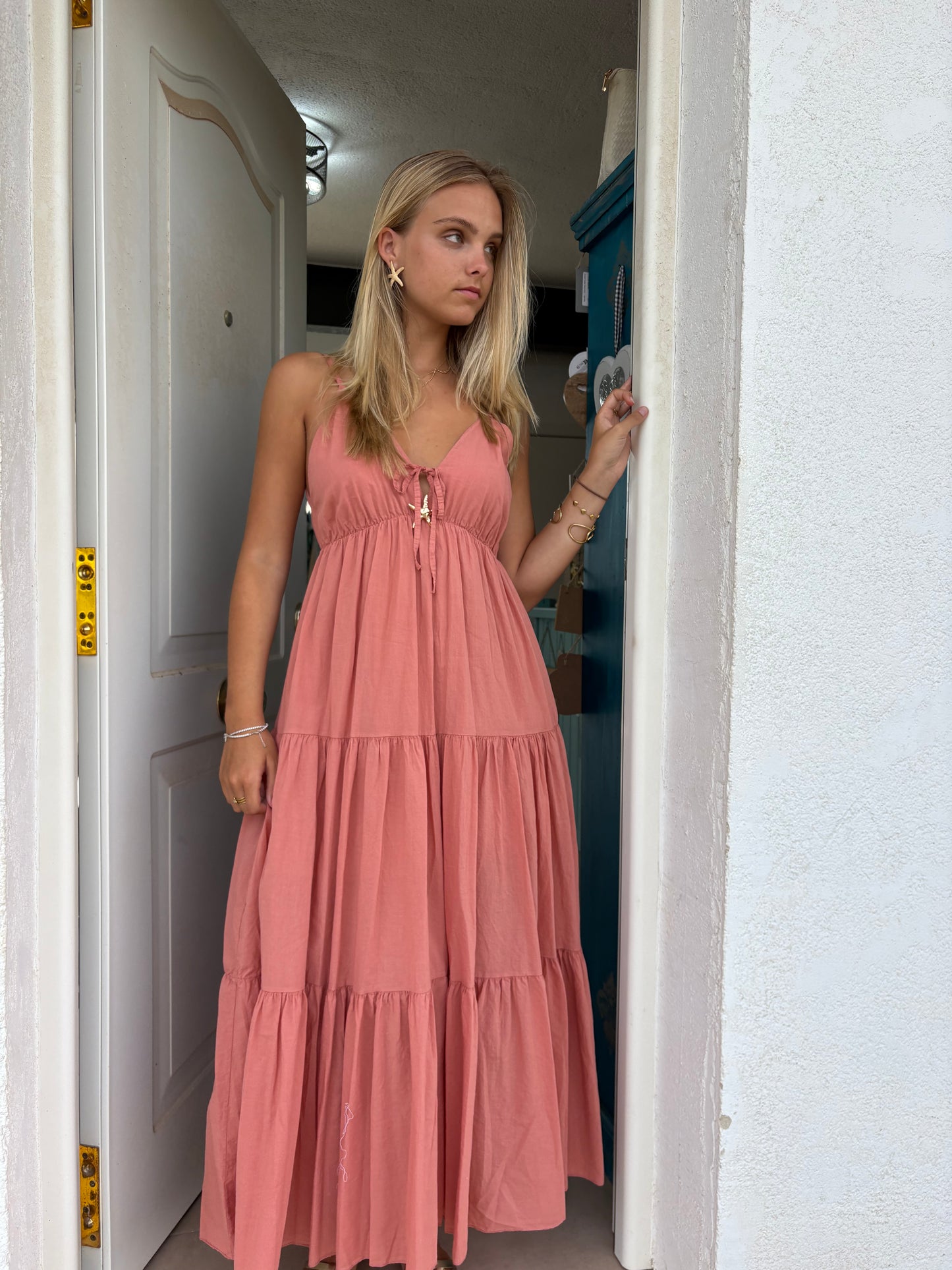 Starfish Tie-Front Tiered Maxi Dress