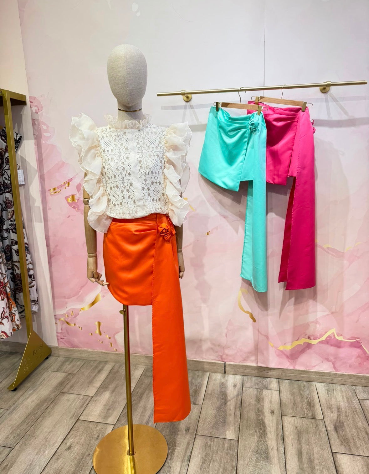 Orange Mini Skirt with Rosette Detail