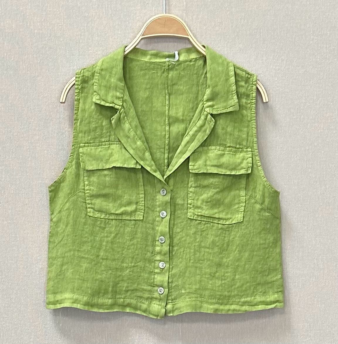 Linen Sleeveless Button-Up Blouse