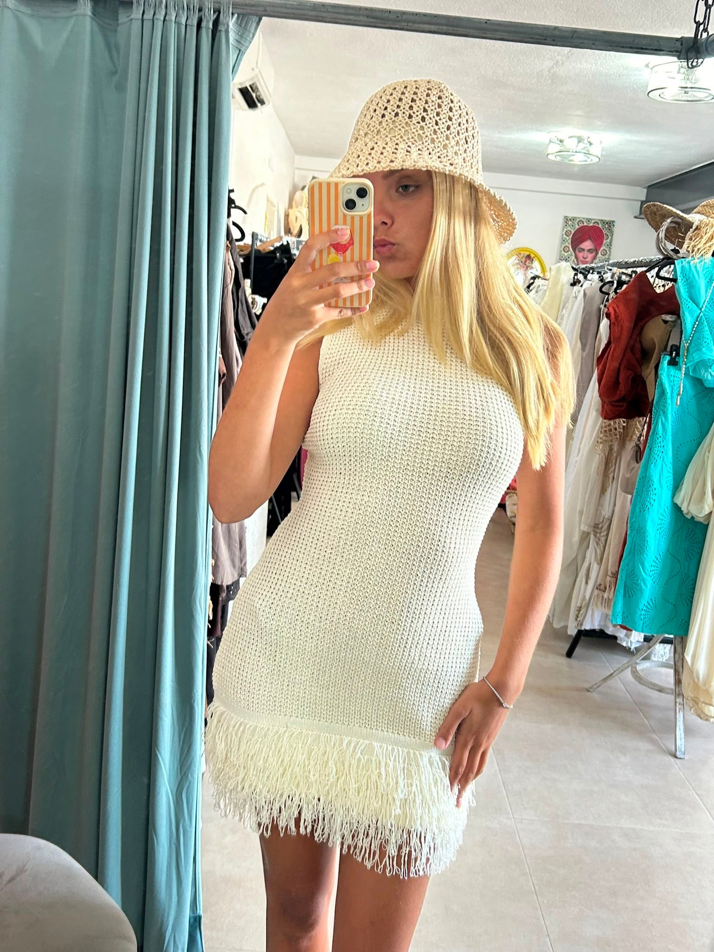 Fringe Knit Mini Dress