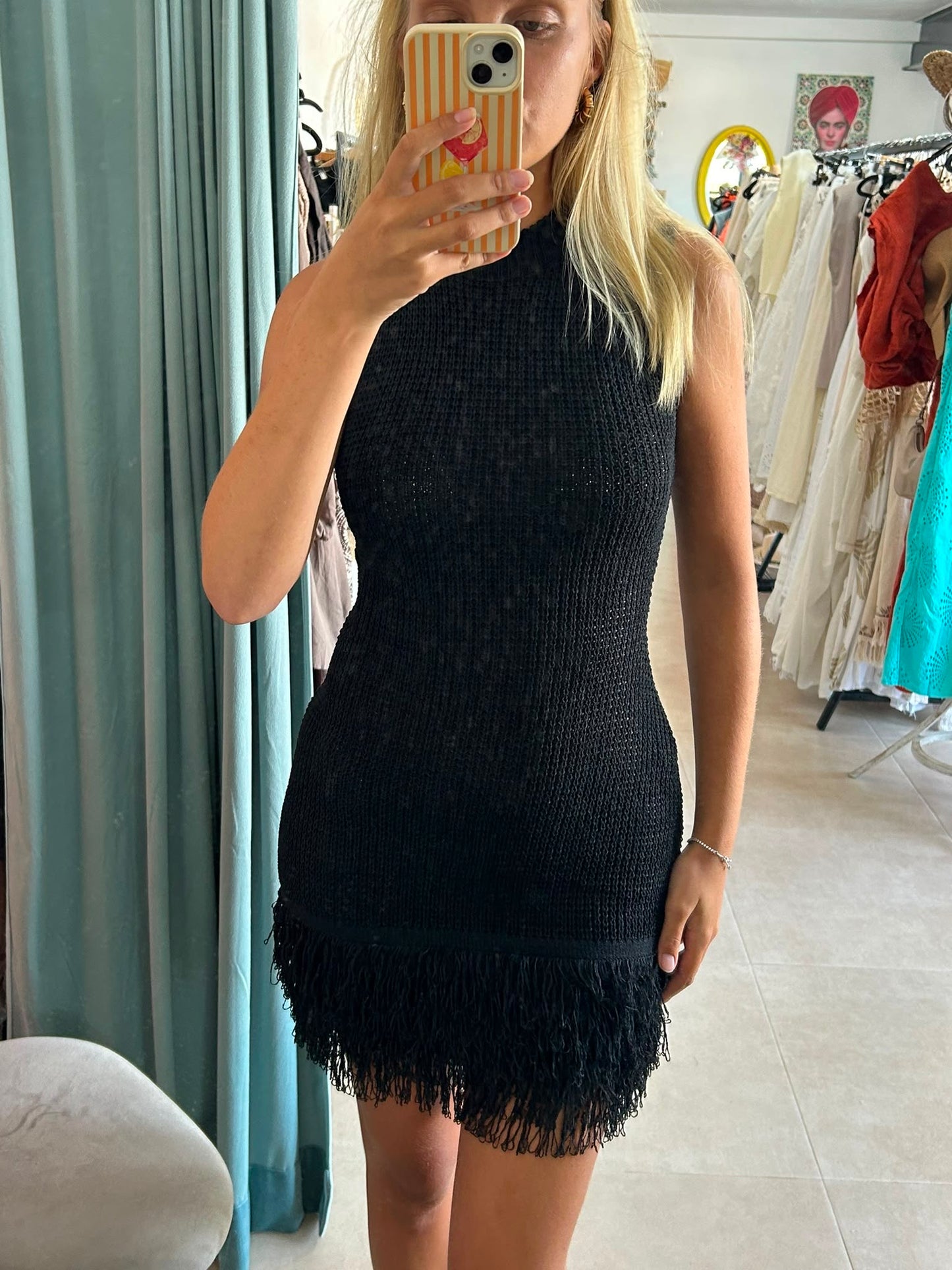 Fringe Knit Mini Dress