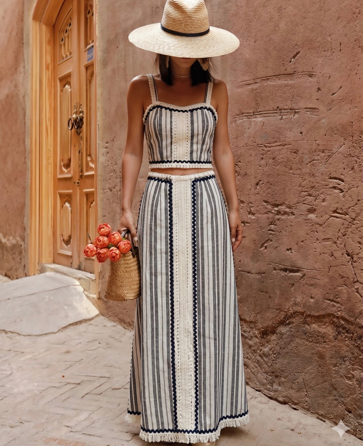 Stripe & Fringe top and Maxi Skirt
