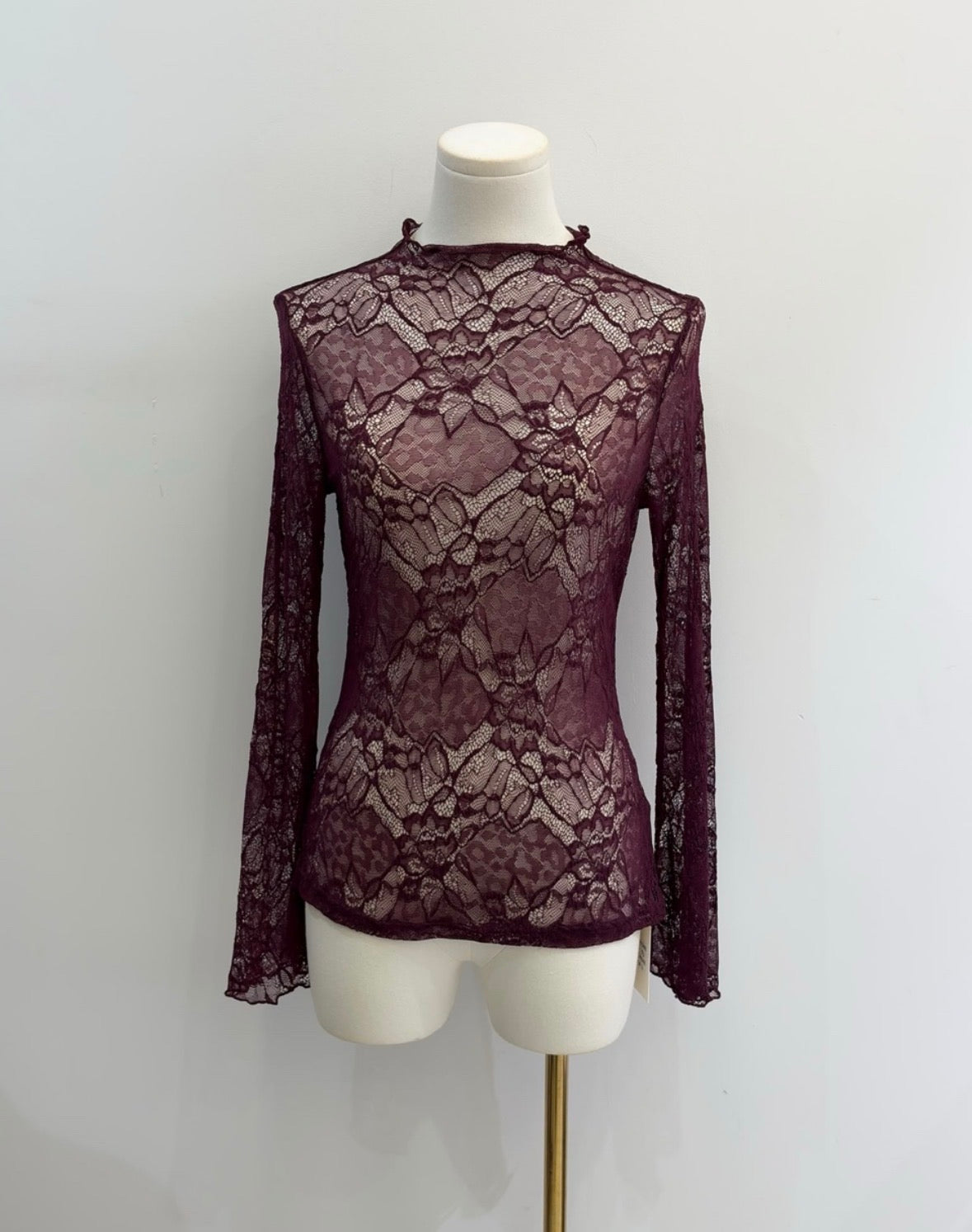 Sheer Crinkle Lace Long-Sleeve Top