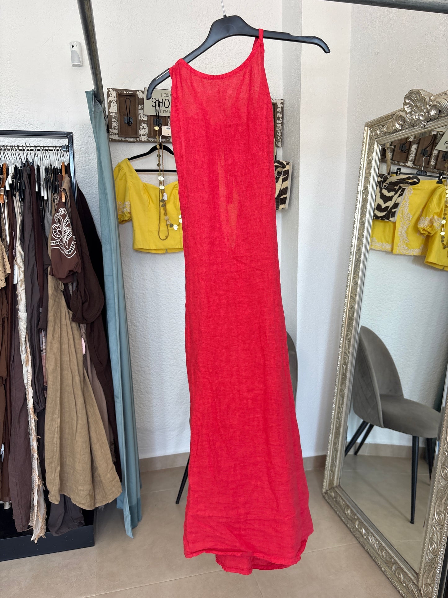 Linen Midi Dress – Backless Tie Detail