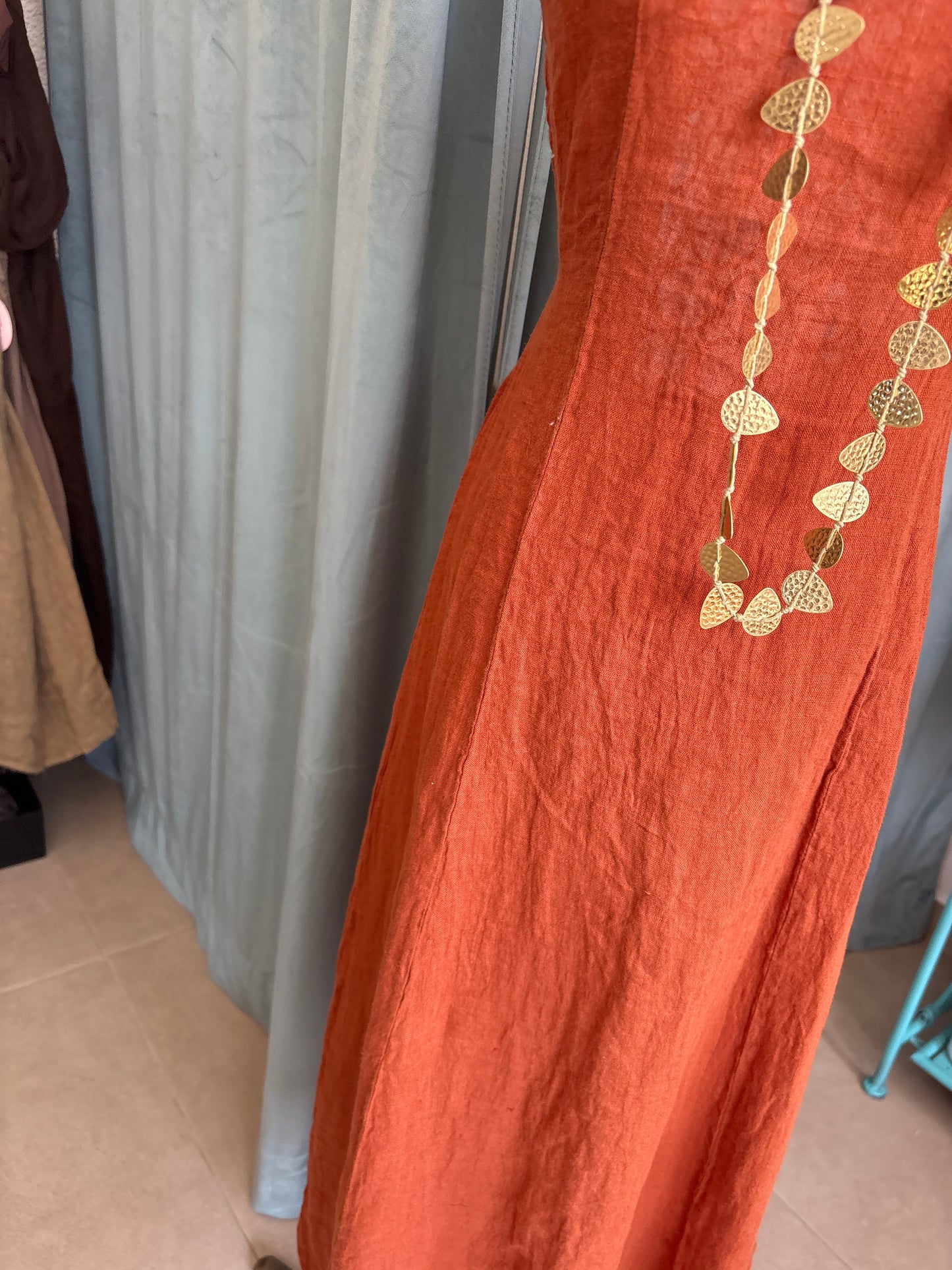 Linen Midi Dress – Backless Tie Detail