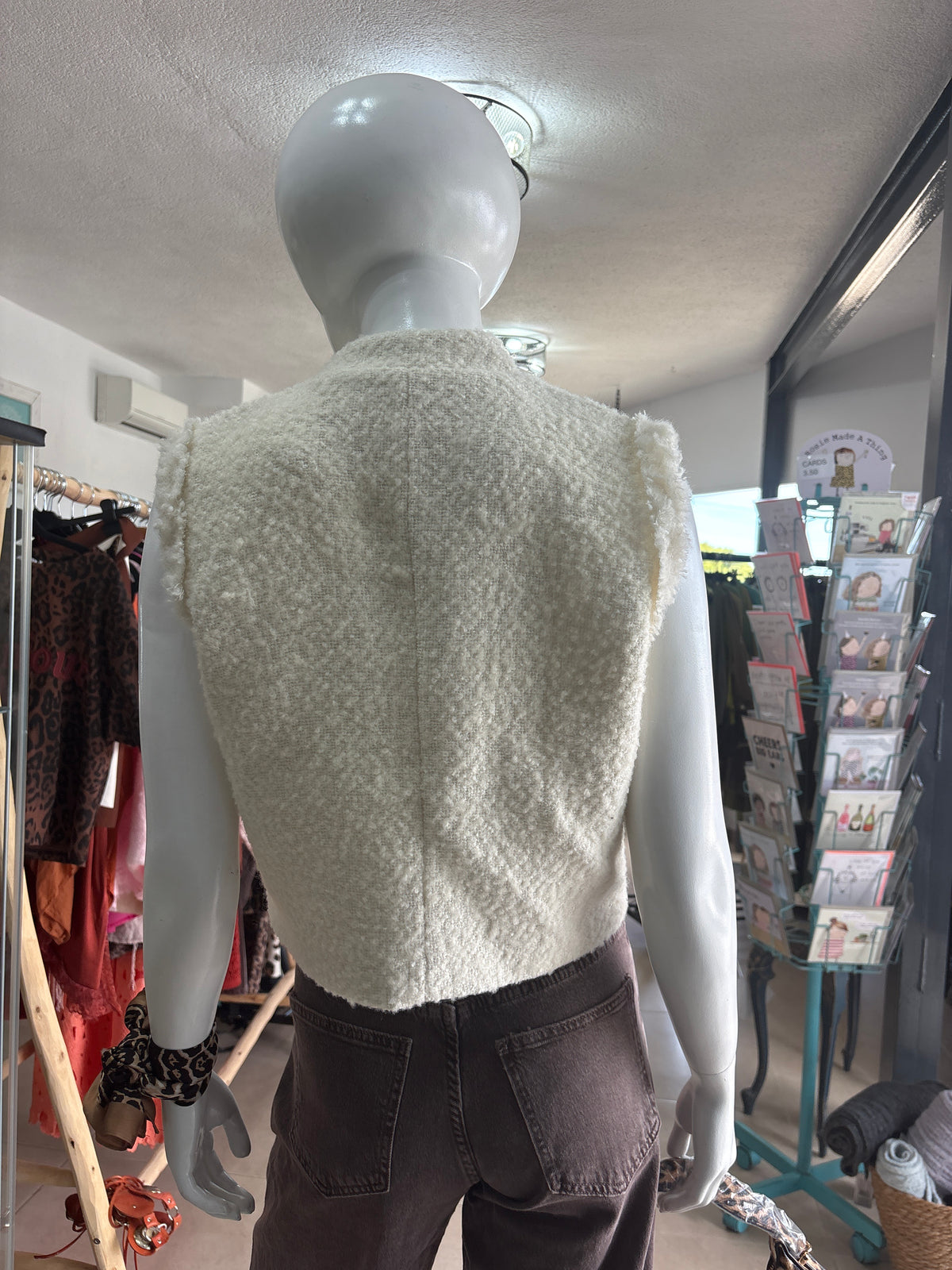 Cream Bouclé Waistcoat with Gold Buttons