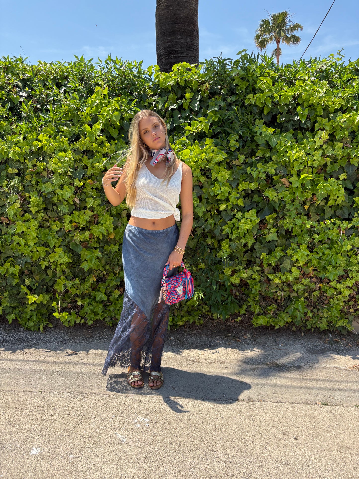Lace hem maxi skirt
