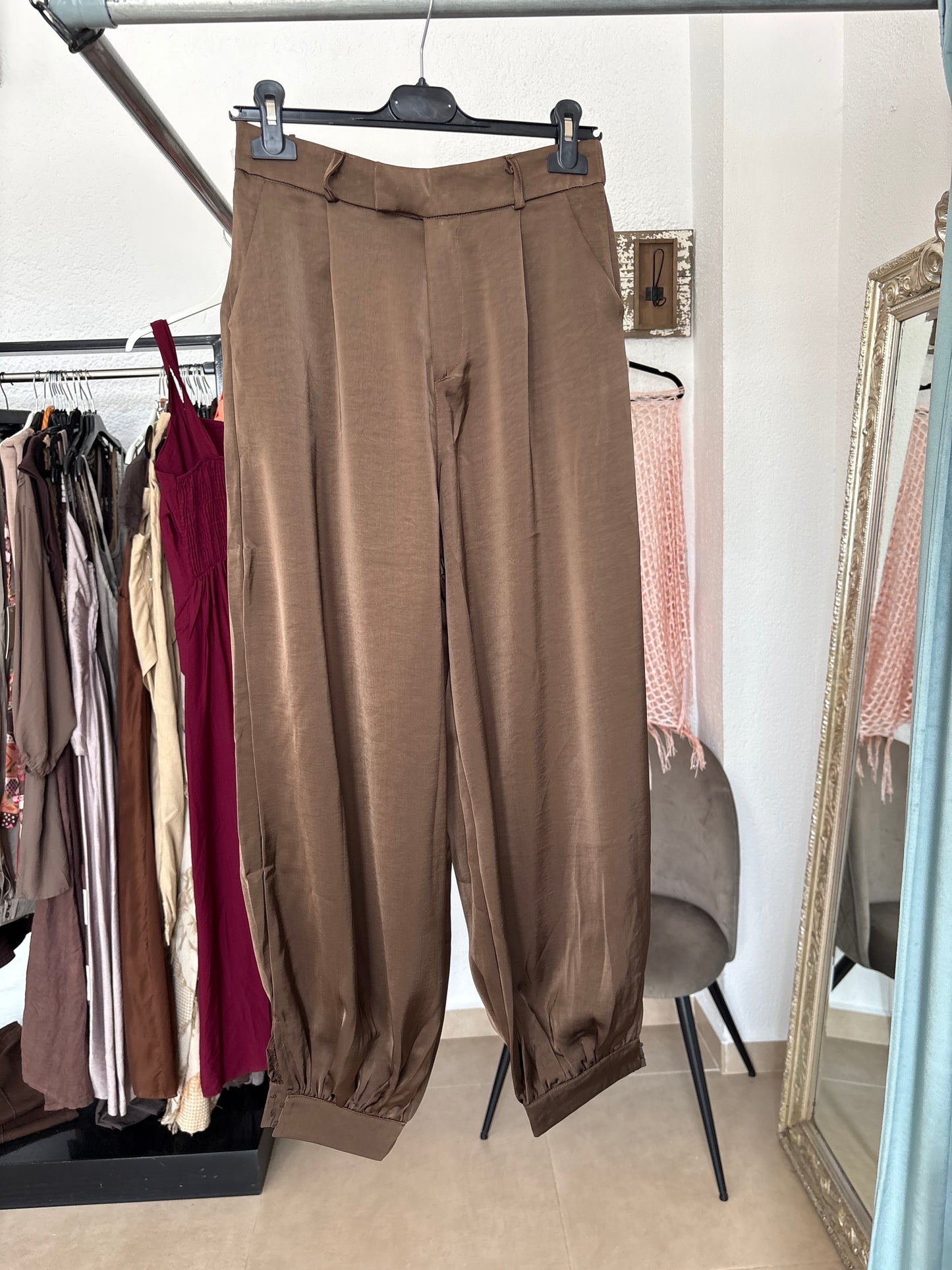 Ankle Cuffed Satin Trousers