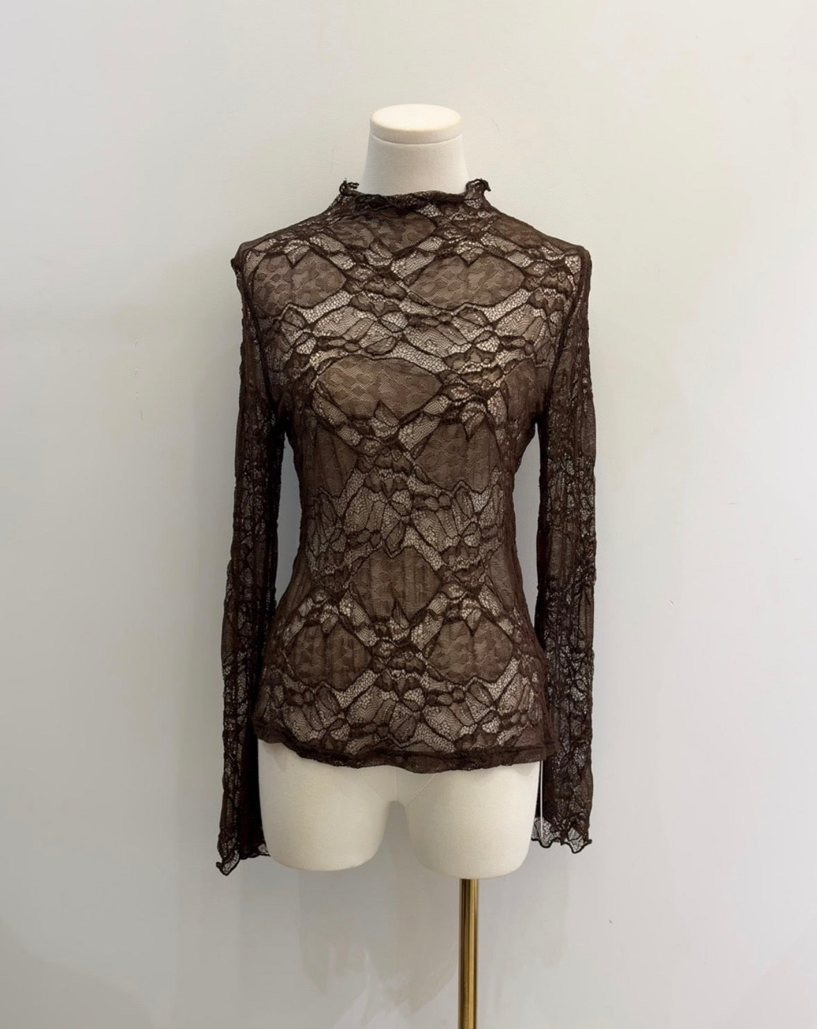 Sheer Crinkle Lace Long-Sleeve Top