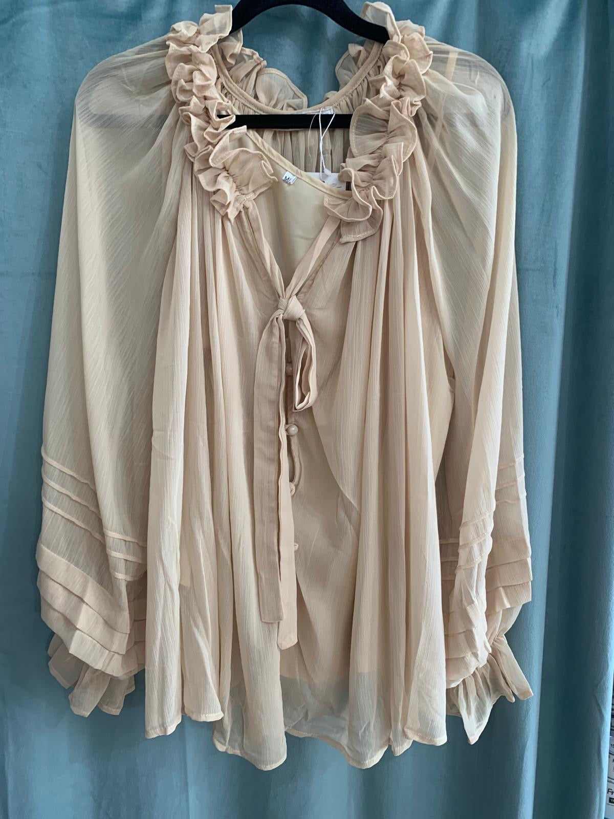 Ruffle Tie-Neck Chiffon Blouse