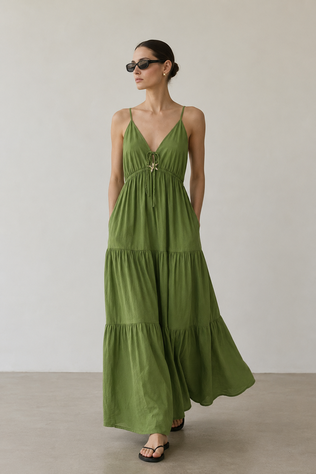 Starfish Tie-Front Tiered Maxi Dress