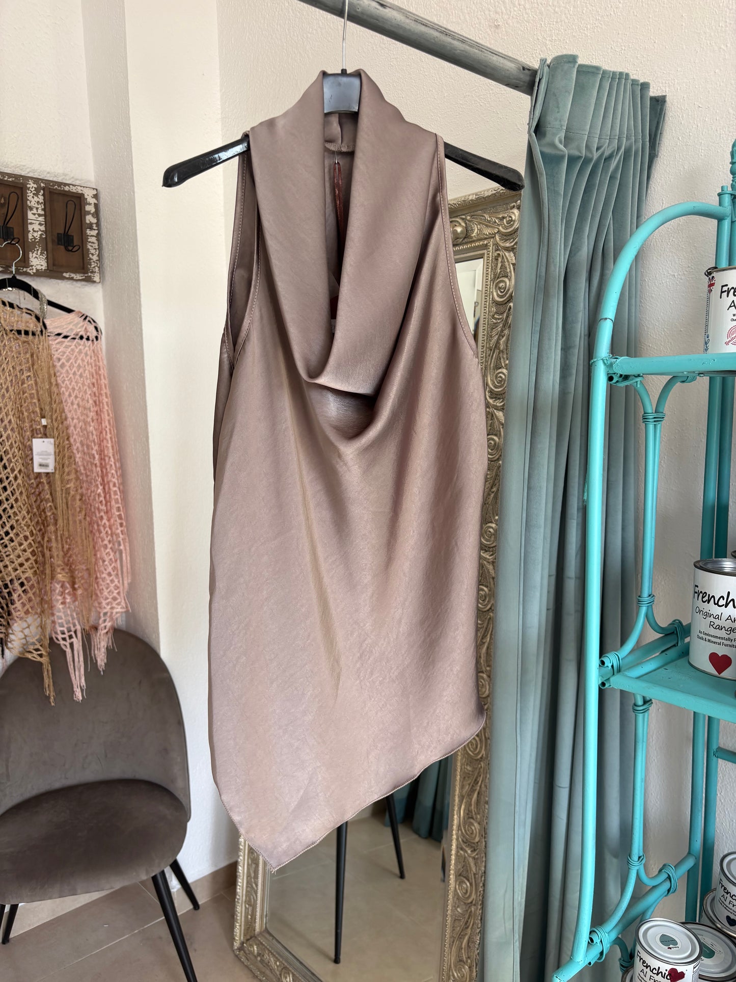 Draped Cowl Neck Asymmetric Top