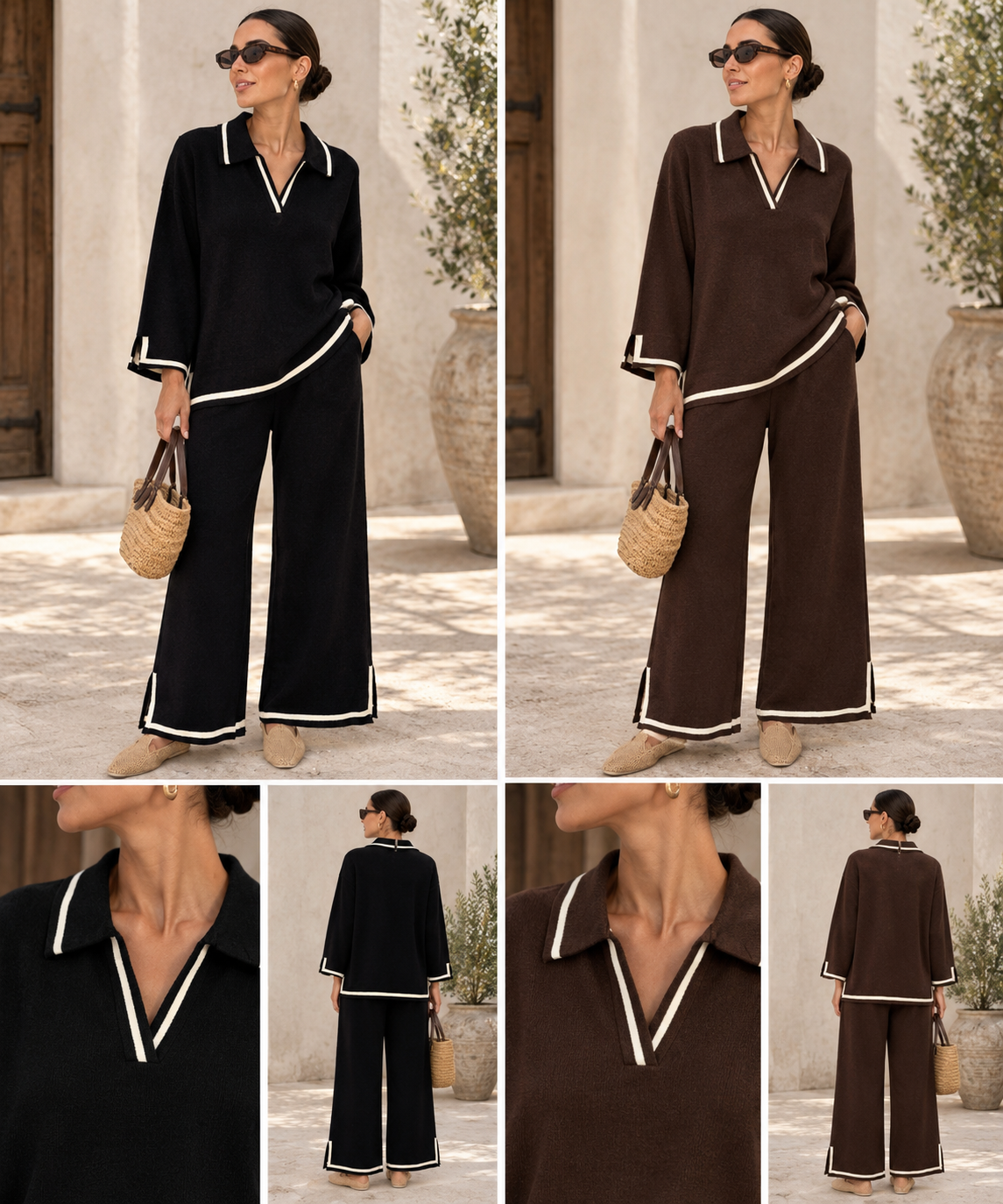 Contrast Trim Knit Polo Co-ord Set