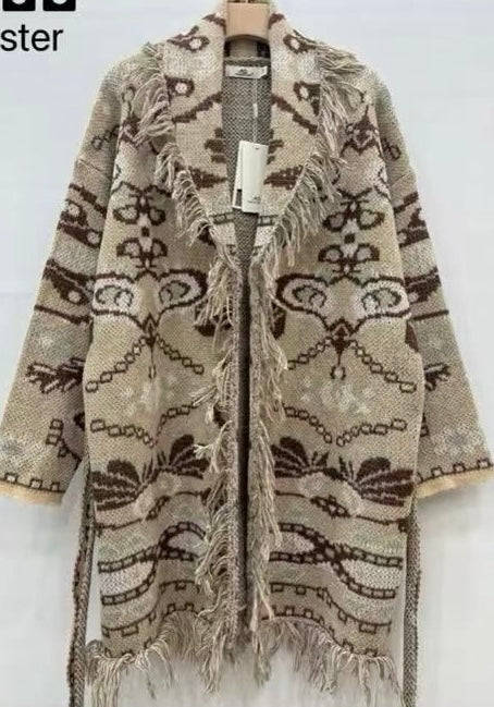 Boho Scroll Fringe Cardigan