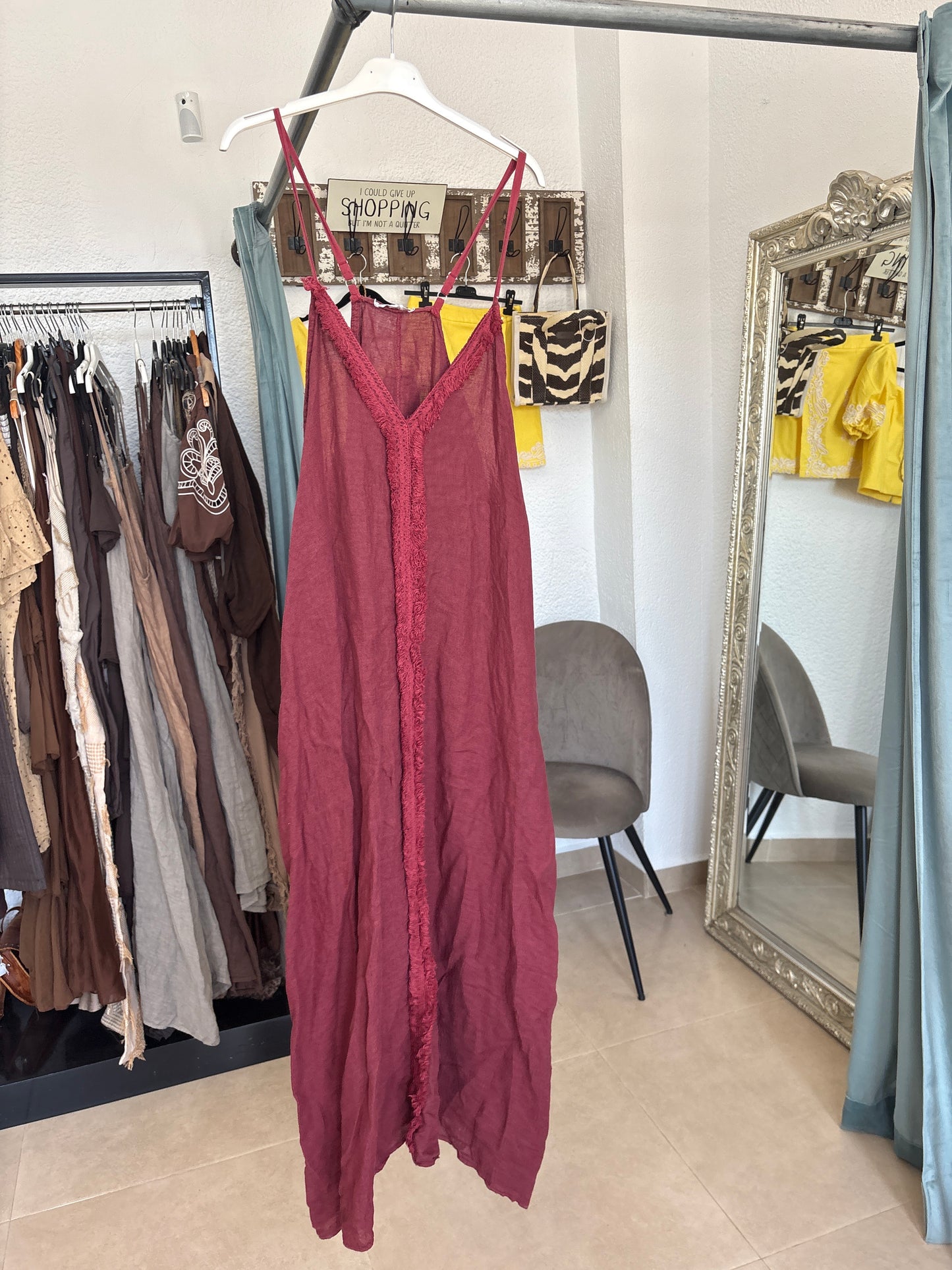 Linen Maxi Dress with Fringe Trim