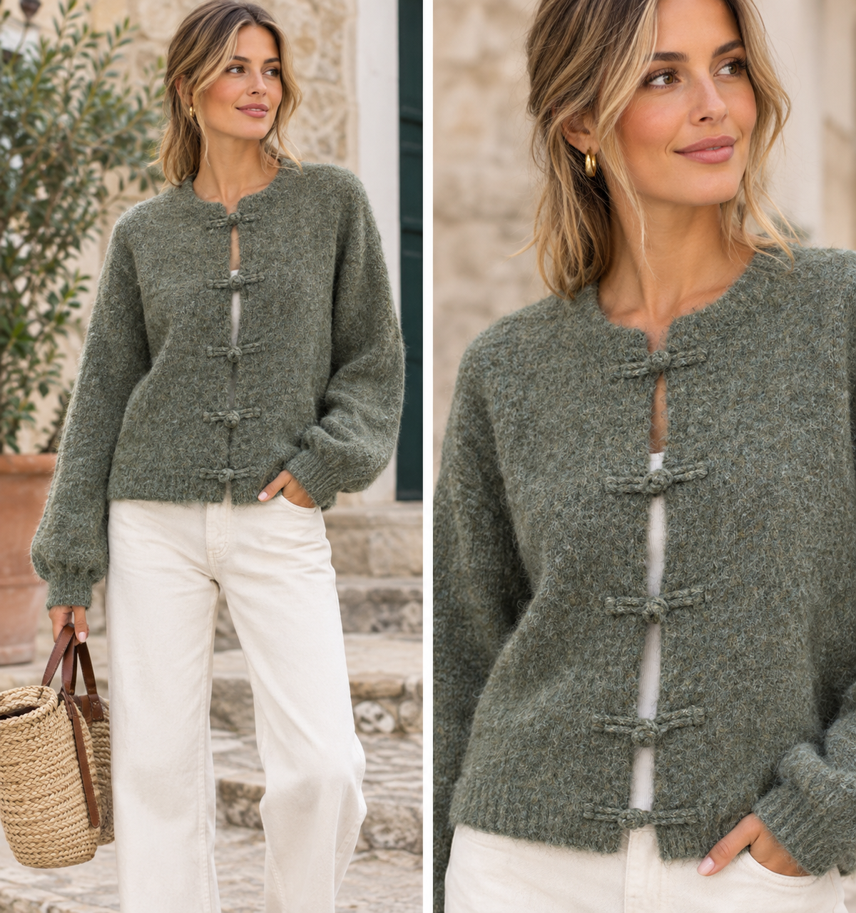 Knot Fastening Fluffy Knit Cardigan