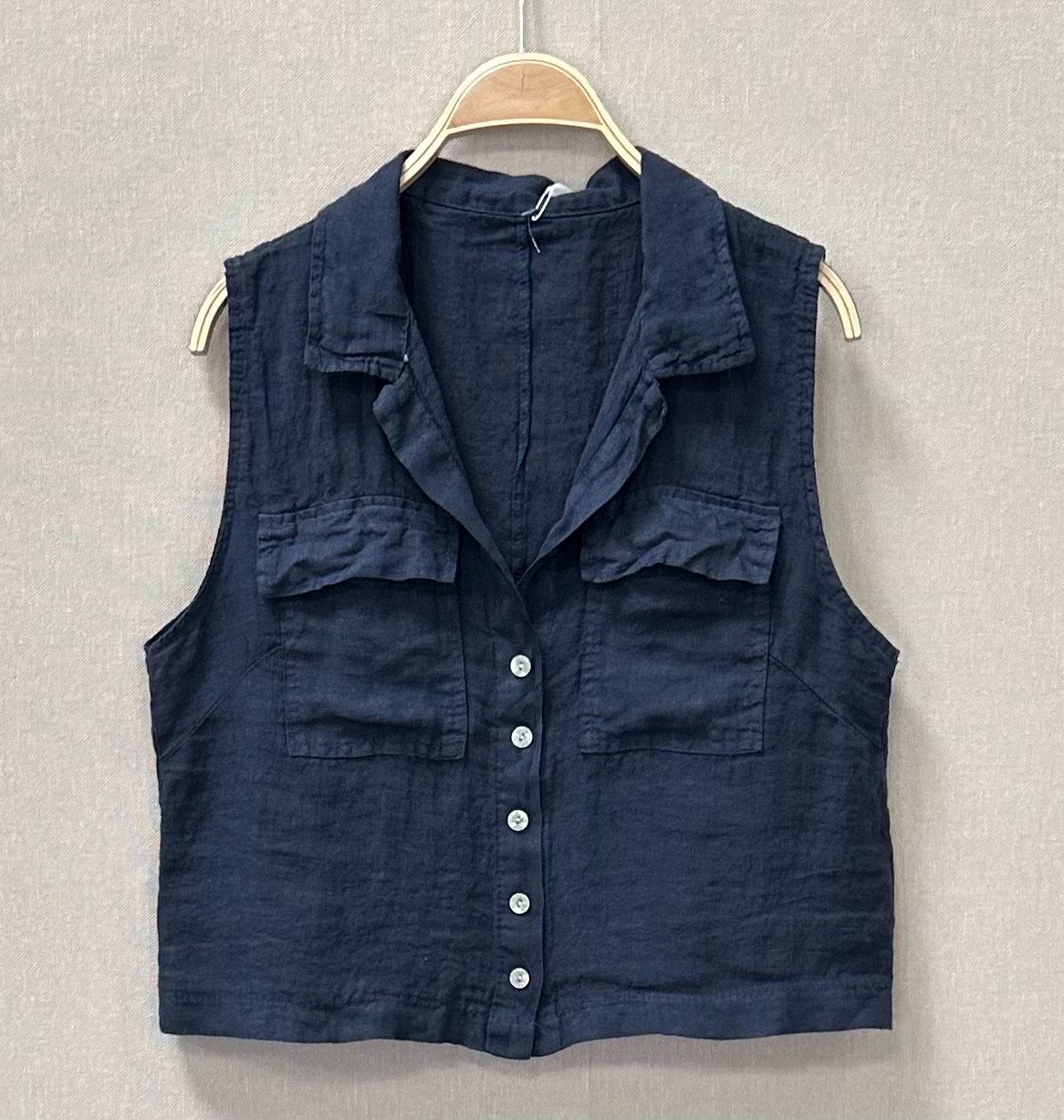Linen Sleeveless Button-Up Blouse