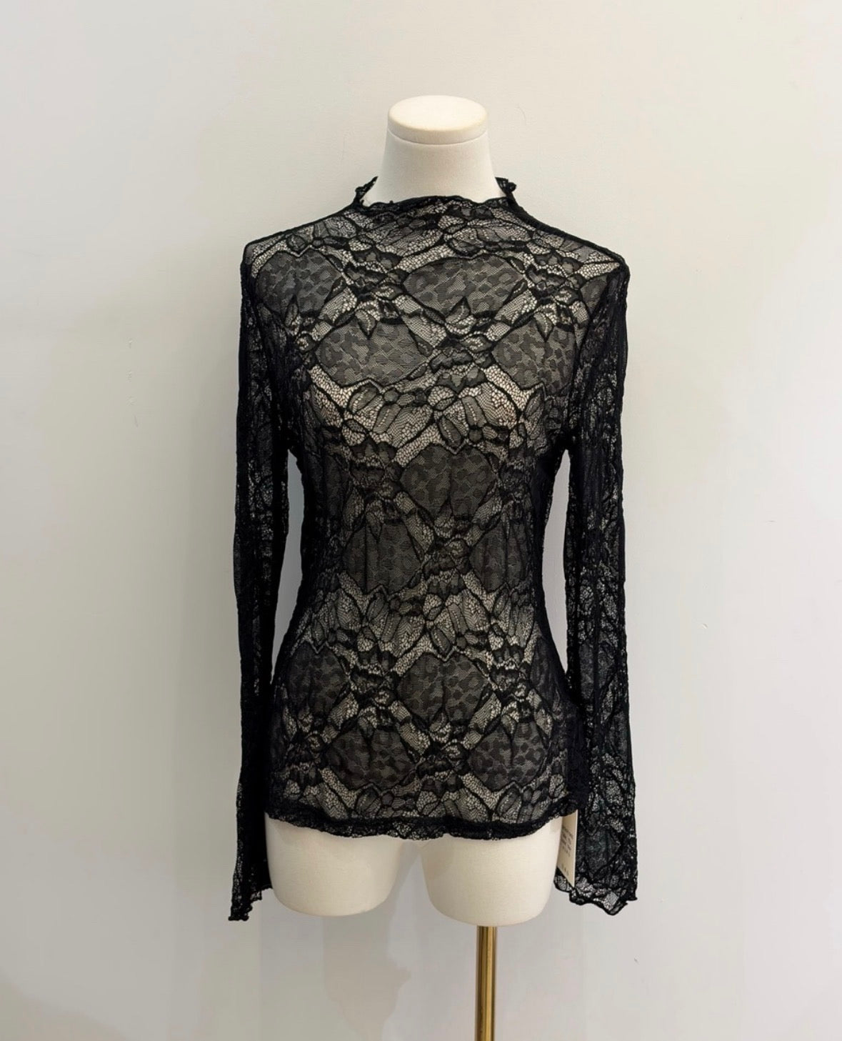Sheer Crinkle Lace Long-Sleeve Top