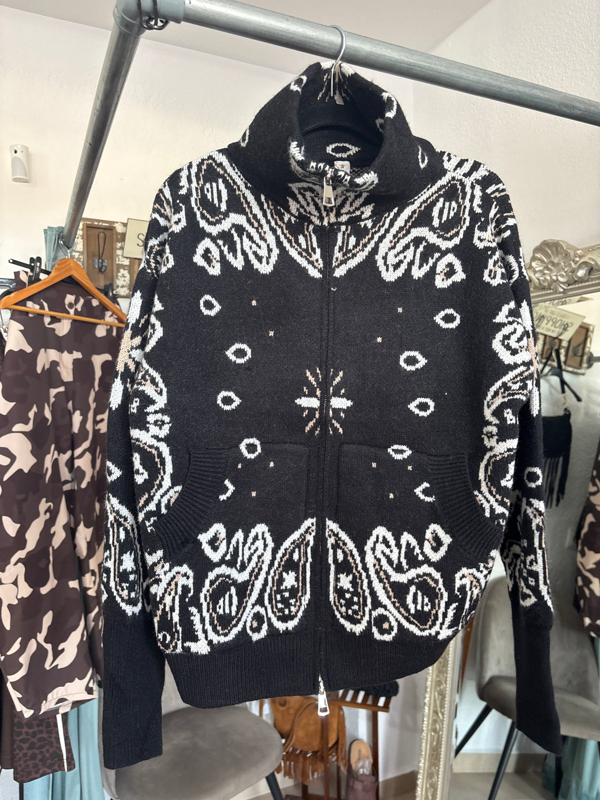 Bandana Print Knit Zip Jacket