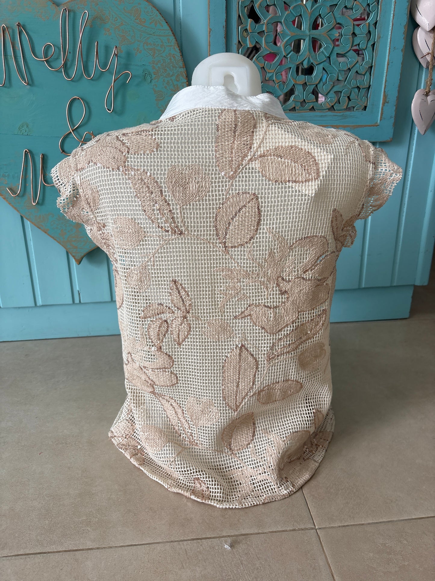 Embroidered Floral Mesh Mandarin Collar Vest