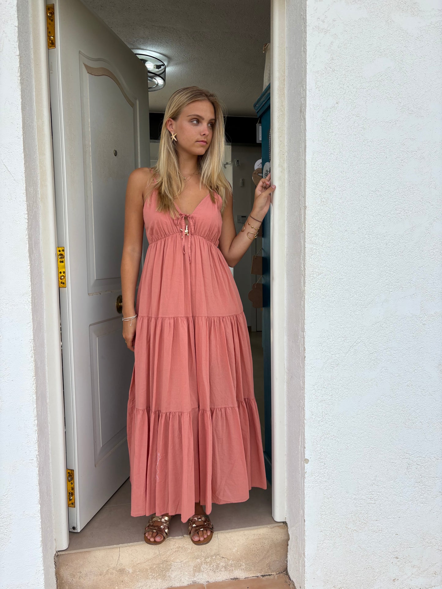 Starfish Tie-Front Tiered Maxi Dress
