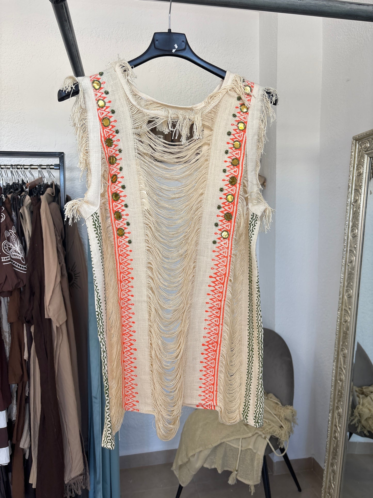 Indian Cotton Fringe Cover-Up Top | Boho Embroidered Beach Vest