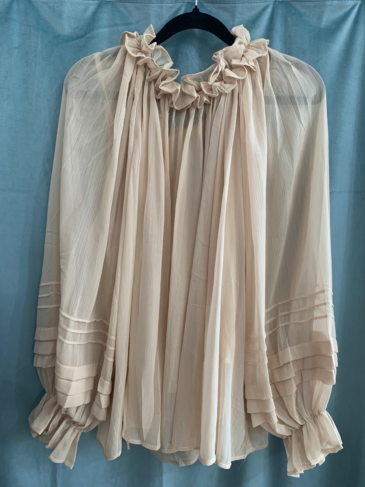 Ruffle Tie-Neck Chiffon Blouse