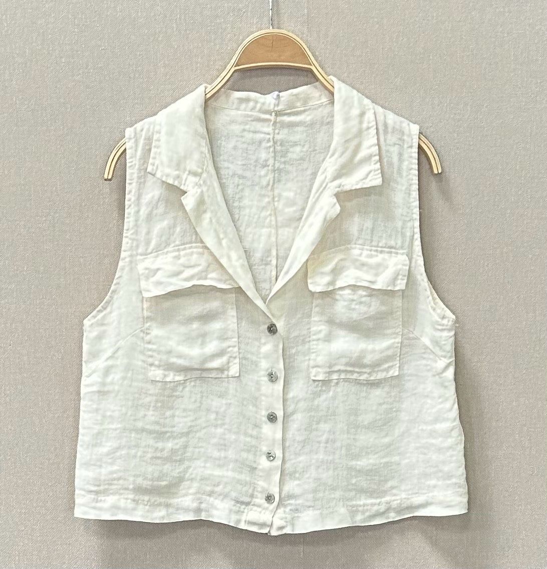 Linen Sleeveless Button-Up Blouse