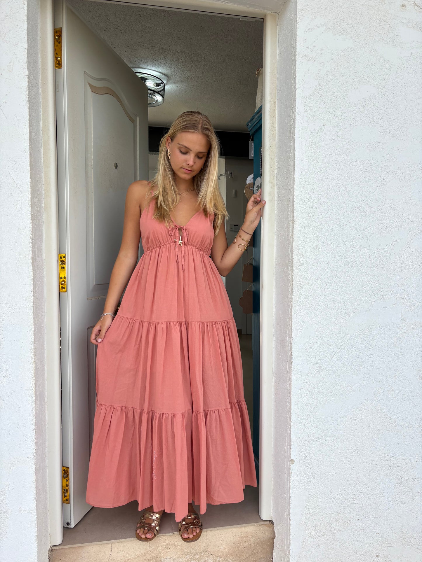 Starfish Tie-Front Tiered Maxi Dress