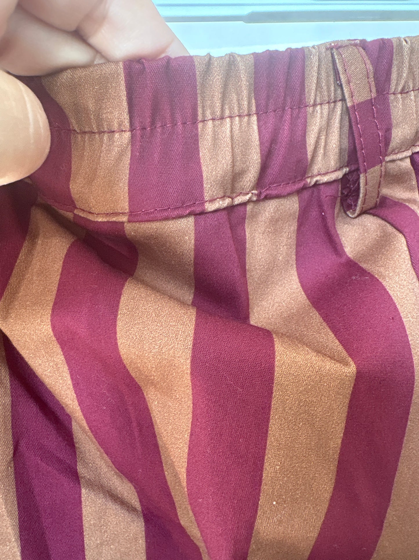 Striped Wide-Leg Trousers – Burgundy & Camel