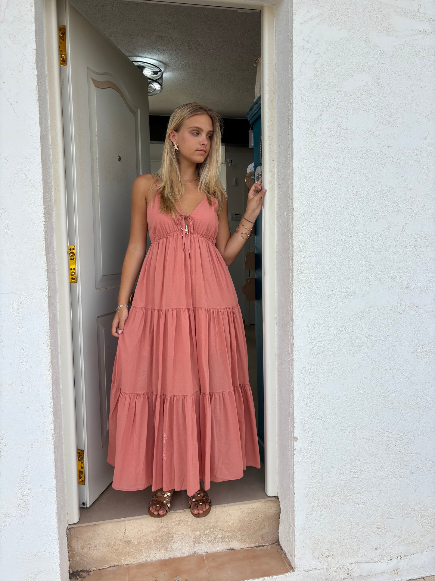 Starfish Tie-Front Tiered Maxi Dress