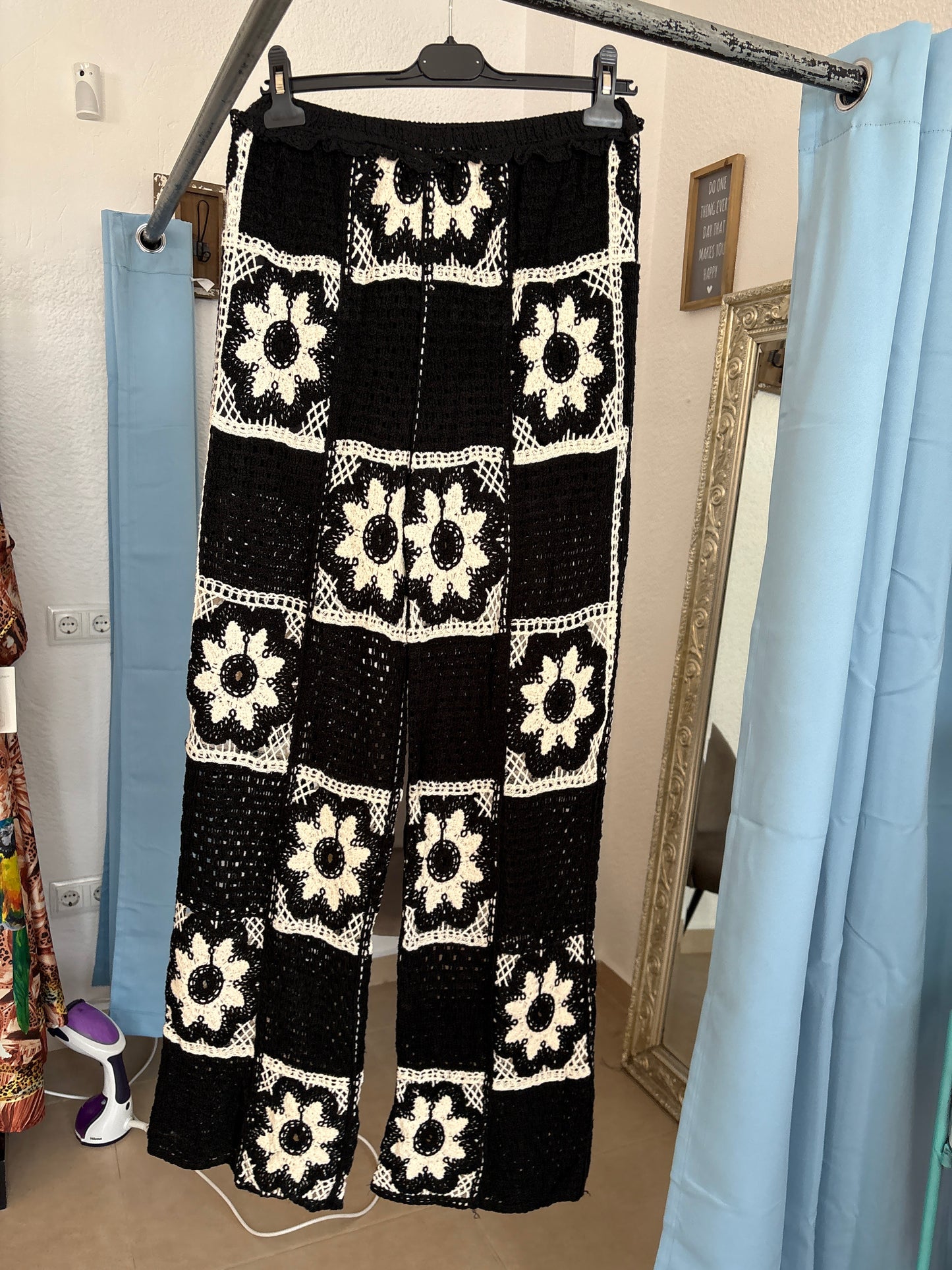 Flower power crochet trousers