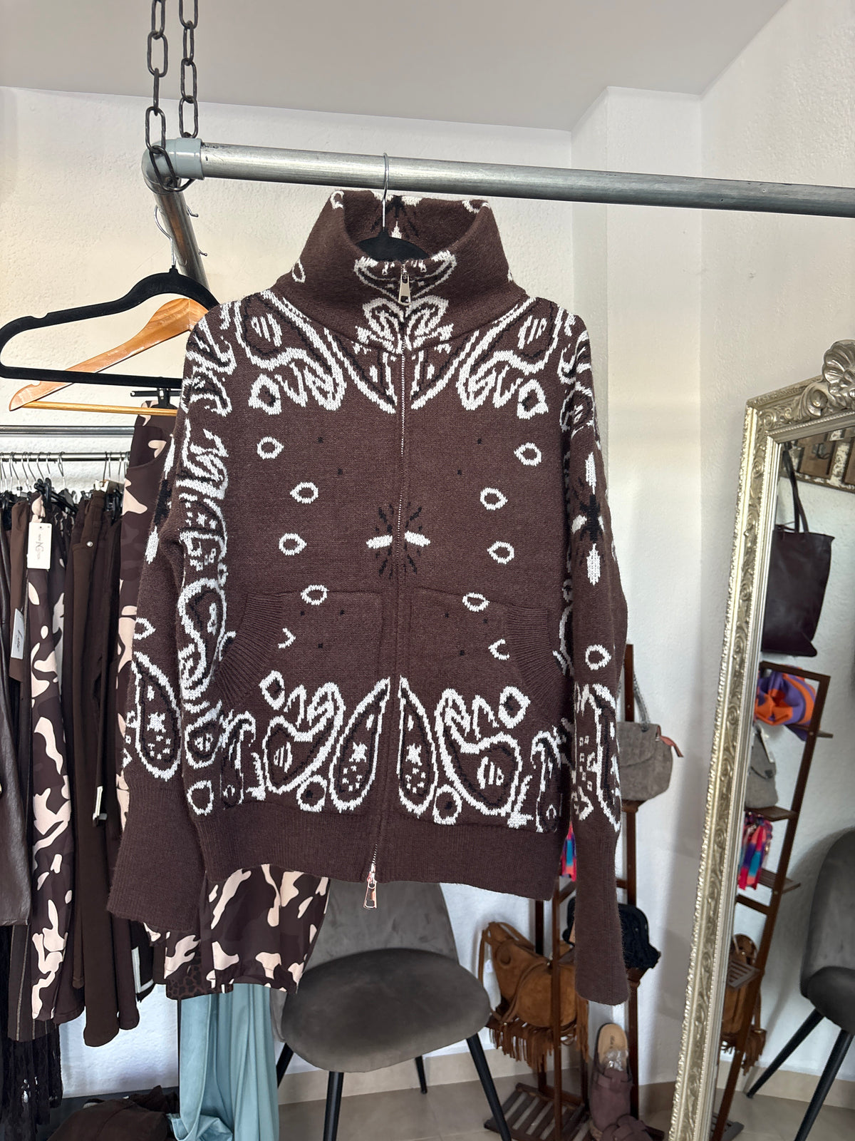 Bandana Print Knit Zip Jacket