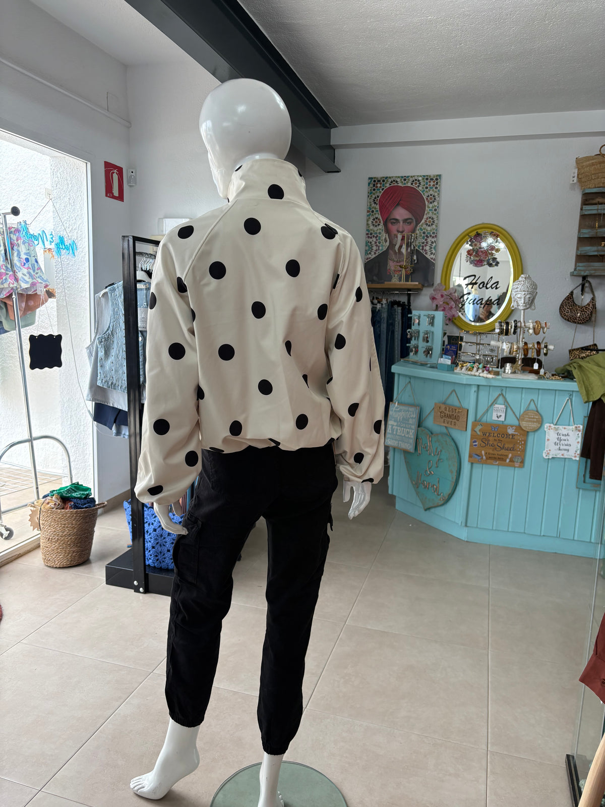 Polka Dot Funnel-Neck Bomber Jacket