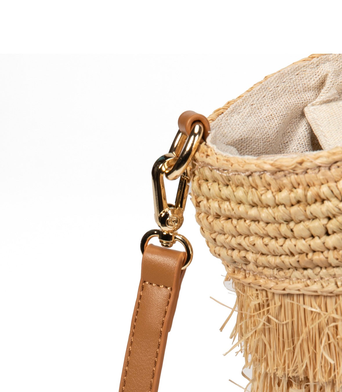 Raffia Fringe Tote Bag with Bamboo Ring Handle