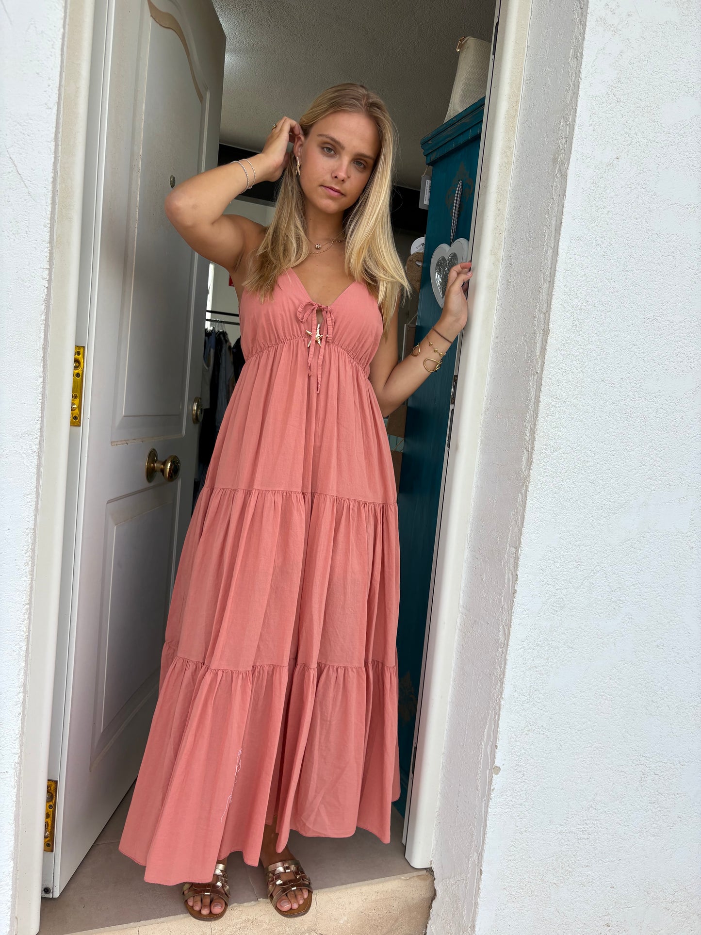 Starfish Tie-Front Tiered Maxi Dress