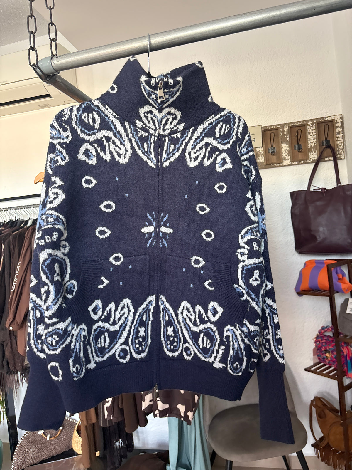 Bandana Print Knit Zip Jacket