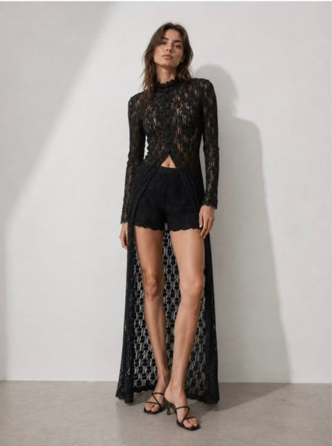 Assymetrical lace overlay top