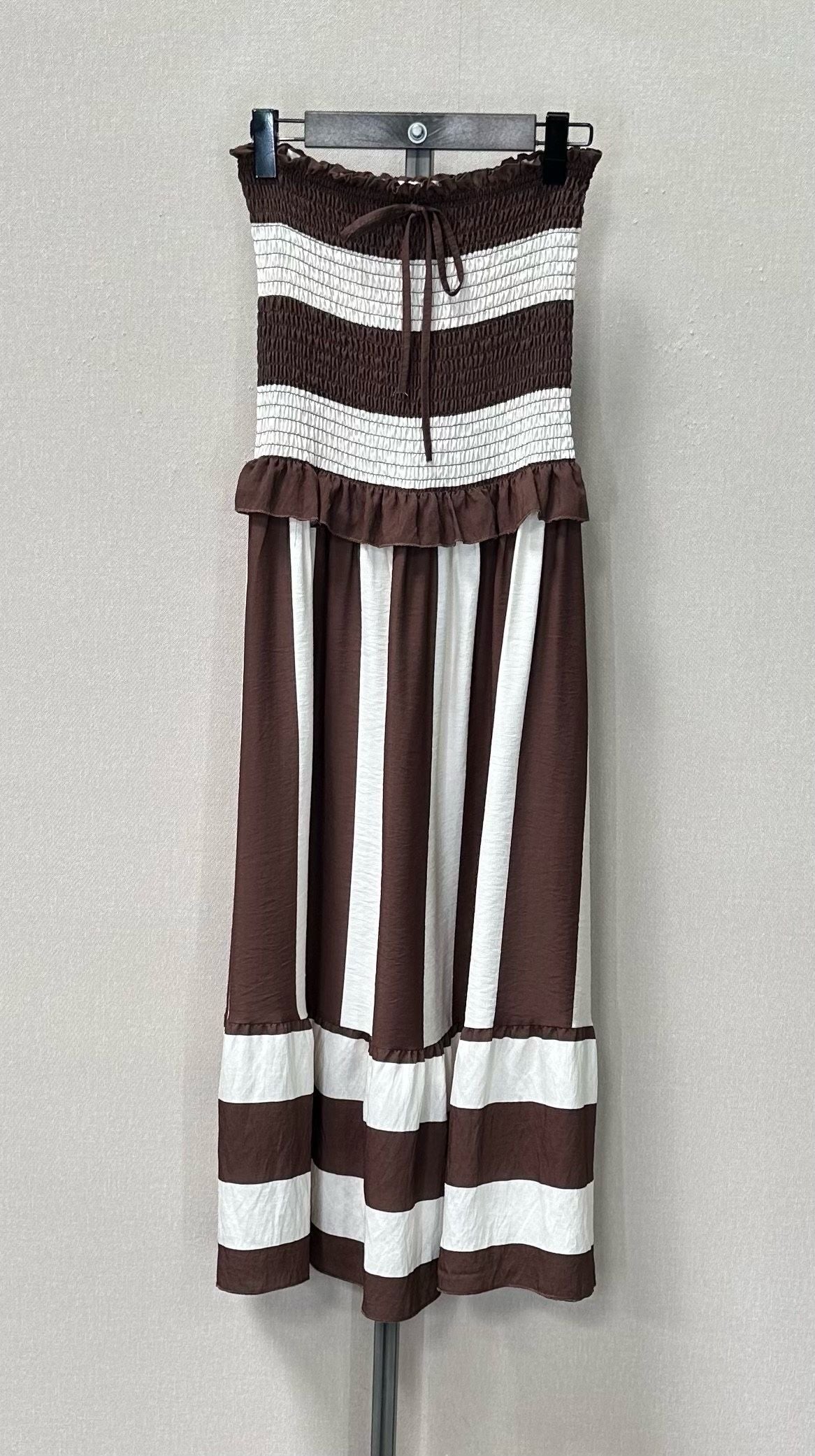 Stripey strapless maxi dress