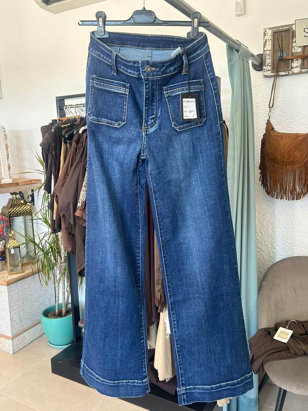 Wide-Leg Dark Wash Denim Jeans