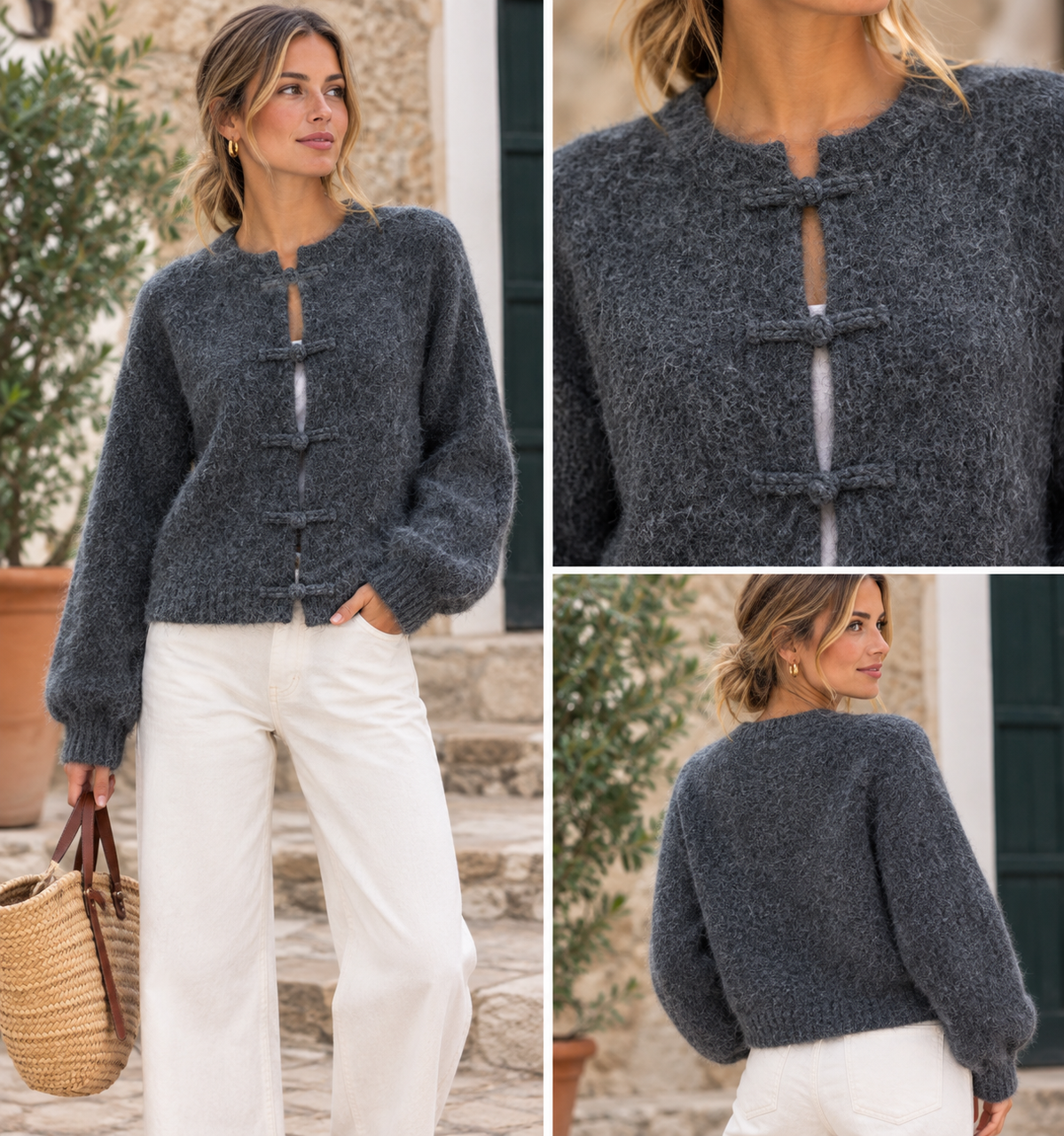 Knot Fastening Fluffy Knit Cardigan