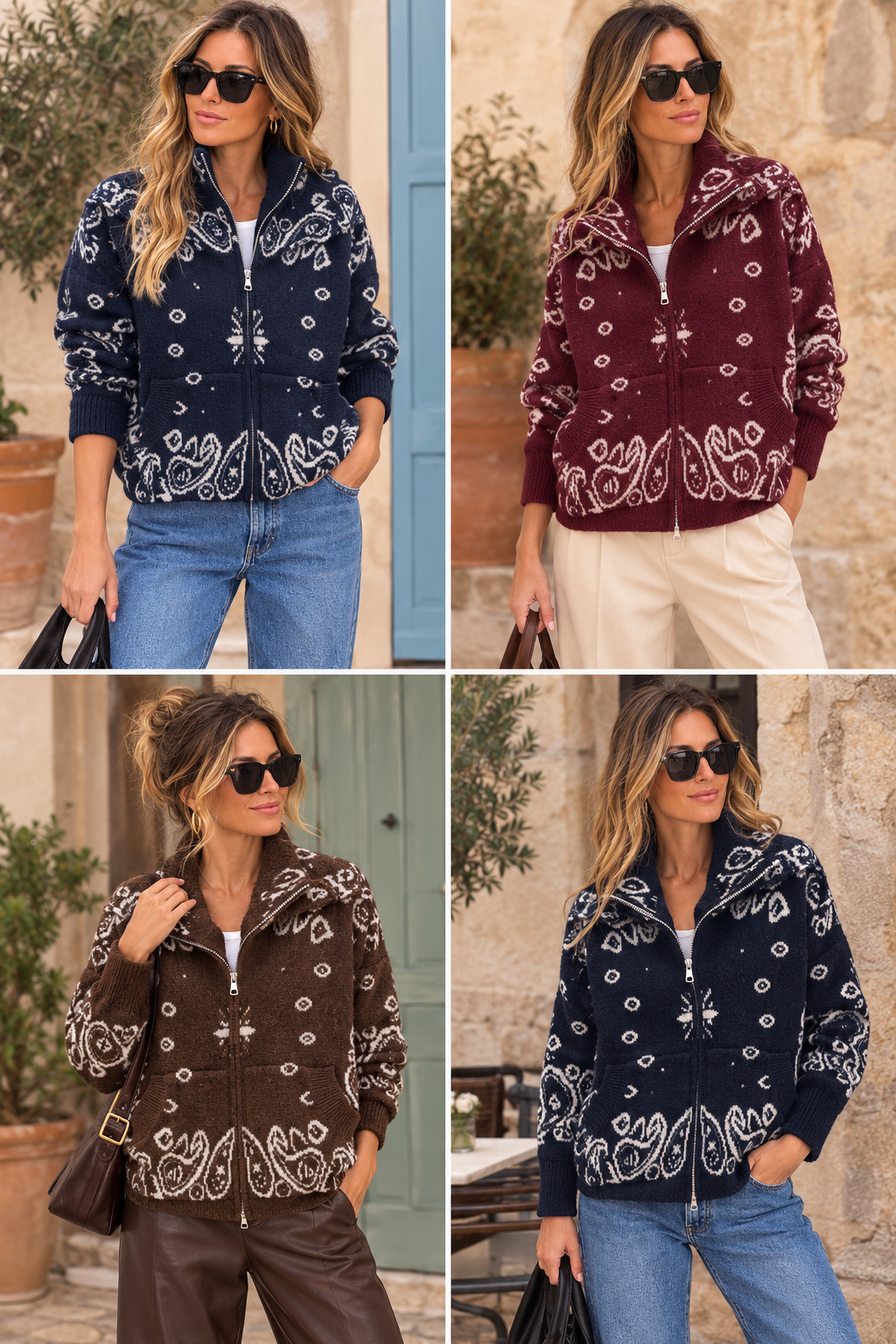 Bandana Print Knit Zip Jacket