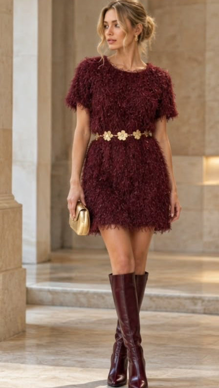 Feathered Fringe Mini Dress